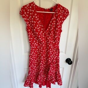 J Crew - Mercantile Red Floral Wrap Midi Dress with V-Neck